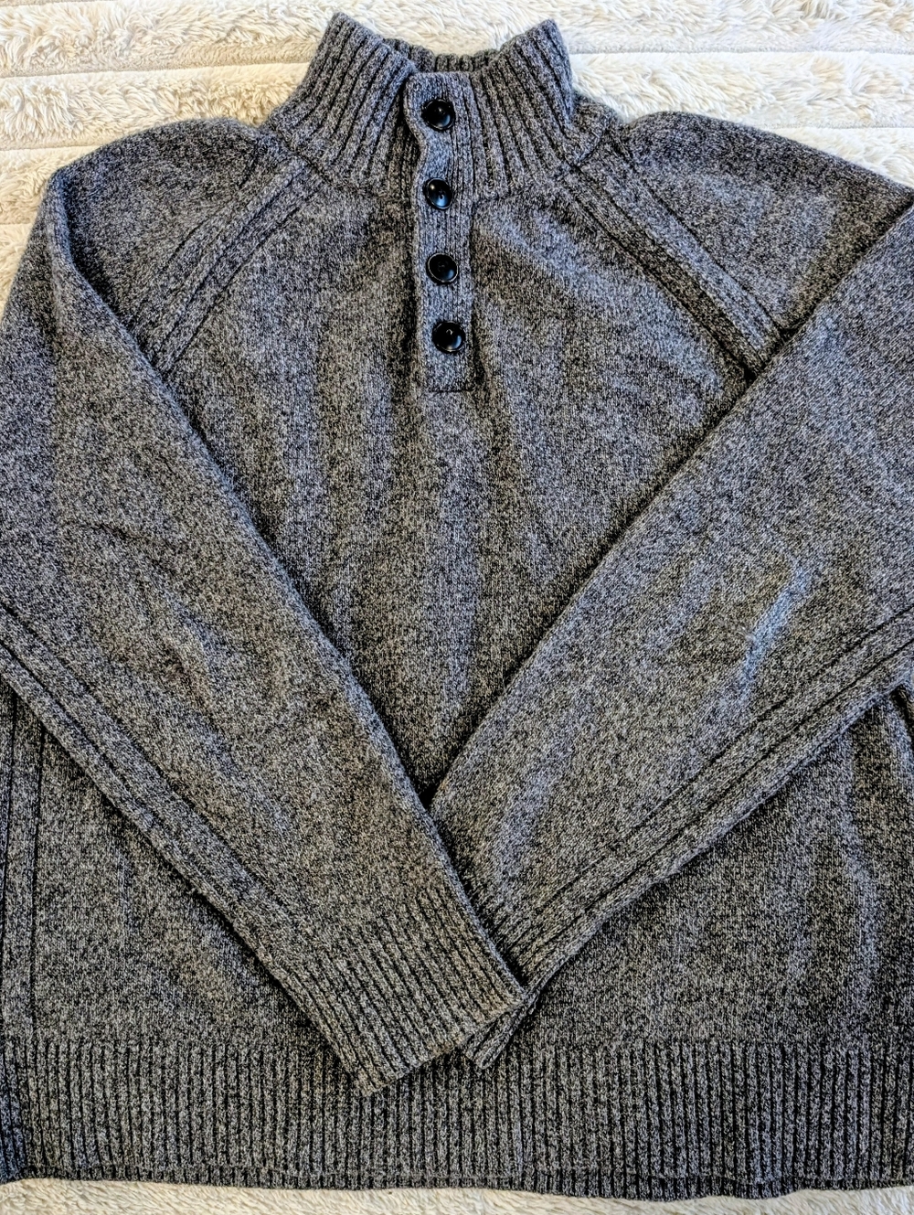 Men's Banana Republic Italian Yarn Sweater Gray Button Mock Neck Size L - CB
